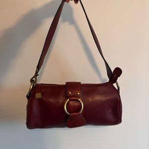 Red Leather Shoulder Bag Round mini